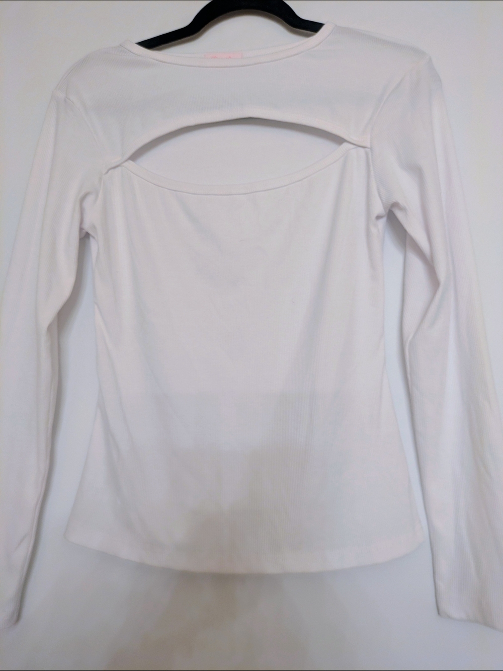 White Long-Sleeve Cutout Front Top